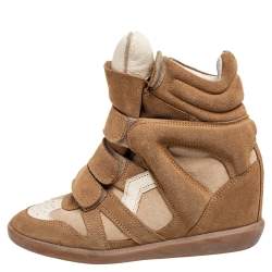 Pre Owned Isabel Marant Brown Suede And Leather Bekett Wedge Sneakers Size 37