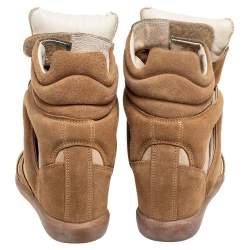 Pre Owned Isabel Marant Brown Suede And Leather Bekett Wedge Sneakers Size 37