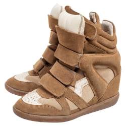 Pre Owned Isabel Marant Brown Suede And Leather Bekett Wedge Sneakers Size 37