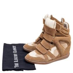 Pre Owned Isabel Marant Brown Suede And Leather Bekett Wedge Sneakers Size 37