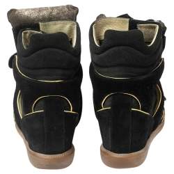 Pre Owned Isabel Marant Black Suede And Leather High Top Wedge Sneakers Size 39