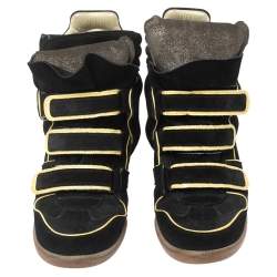 Pre Owned Isabel Marant Black Suede And Leather High Top Wedge Sneakers Size 39