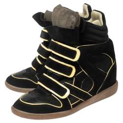 Pre Owned Isabel Marant Black Suede And Leather High Top Wedge Sneakers Size 39