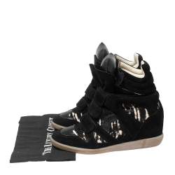 Pre Owned Isabel Marant Black Suede And Pony Hair Bekett Wedge Sneakers Size 39