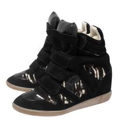 Pre Owned Isabel Marant Black Suede And Pony Hair Bekett Wedge Sneakers Size 39