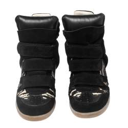 Pre Owned Isabel Marant Black Suede And Pony Hair Bekett Wedge Sneakers Size 39