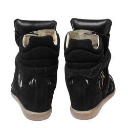 Pre Owned Isabel Marant Black Suede And Pony Hair Bekett Wedge Sneakers Size 39