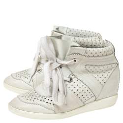 Pre Owned Isabel Marant White Perforated Leather Baya Wedge Sneakers Size 36  
