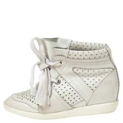 Pre Owned Isabel Marant White Perforated Leather Baya Wedge Sneakers Size 36  