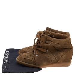 Pre Owned Isabel Marant Brown Suede Leather Bobby Wedge Lace Up Sneakers Size 38
