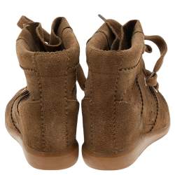 Pre Owned Isabel Marant Brown Suede Leather Bobby Wedge Lace Up Sneakers Size 38