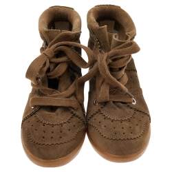 Pre Owned Isabel Marant Brown Suede Leather Bobby Wedge Lace Up Sneakers Size 38