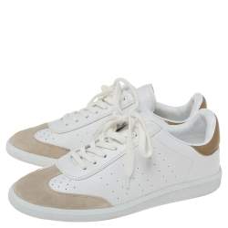 Pre Owned Isabel Marant White/Grey Leather And Suede Trainers Low Top Sneakers Size 40