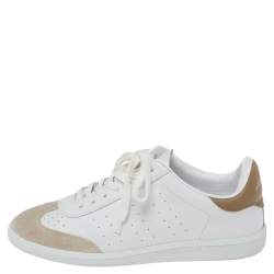 Pre Owned Isabel Marant White/Grey Leather And Suede Trainers Low Top Sneakers Size 40