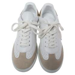 Pre Owned Isabel Marant White/Grey Leather And Suede Trainers Low Top Sneakers Size 40