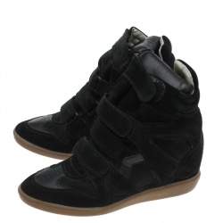 Pre Owned Isabel Marant Black Suede And Leather Bekett Wedge Sneakers Size 41
