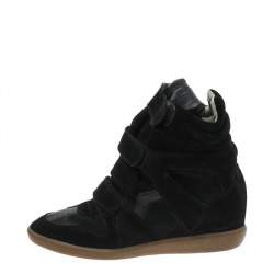 Pre Owned Isabel Marant Black Suede And Leather Bekett Wedge Sneakers Size 41