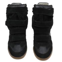 Pre Owned Isabel Marant Black Suede And Leather Bekett Wedge Sneakers Size 41