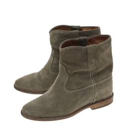Pre Owned Isabel Marant Grey Suede Ankle Length Boots Size 36