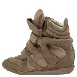 Pre Owned Isabel Marant Grey Suede And Leather Bekett Wedge Sneakers Size 40