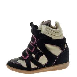 Pre Owned Isabel Marant Black/Grey Suede And Leather Bekett Wedge Sneakers Size 38