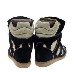Pre Owned Isabel Marant Black/Grey Suede And Leather Bekett Wedge Sneakers Size 38
