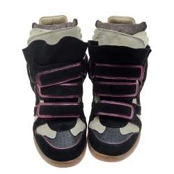 Pre Owned Isabel Marant Black/Grey Suede And Leather Bekett Wedge Sneakers Size 38
