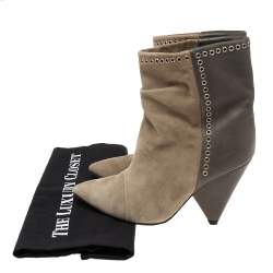 Pre Owned Isabel Marant Two-Tone Suede and Leather Lance Ankle Boots Size 37