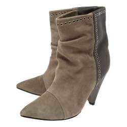 Pre Owned Isabel Marant Two-Tone Suede and Leather Lance Ankle Boots Size 37