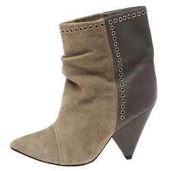 Pre Owned Isabel Marant Two-Tone Suede and Leather Lance Ankle Boots Size 37