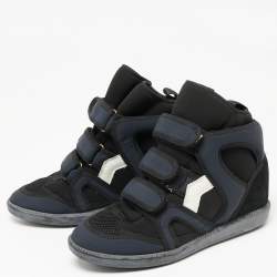 Isabel Marant Black/Navy Blue Suede And Nylon High Top Wedge Sneakers Size 38