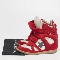 Pre Owned Isabel Marant Red/Cream Suede And Canvas Bekett Wedge High Top Sneaker Size 40