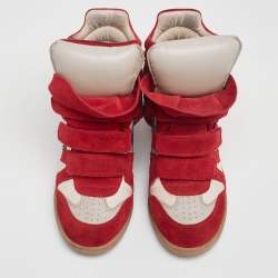 Pre Owned Isabel Marant Red/Cream Suede And Canvas Bekett Wedge High Top Sneaker Size 40