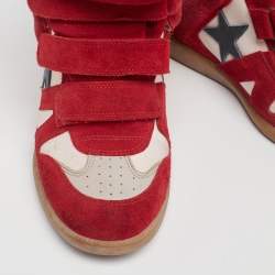 Pre Owned Isabel Marant Red/Cream Suede And Canvas Bekett Wedge High Top Sneaker Size 40
