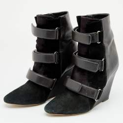 Pre Owned Isabel Marant Black Suede And Calf Hair Pointed Toe Wedge Ankle Boots Size 40