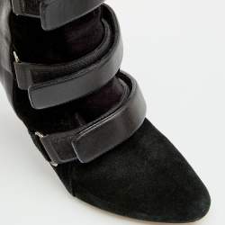 Pre Owned Isabel Marant Black Suede And Calf Hair Pointed Toe Wedge Ankle Boots Size 40