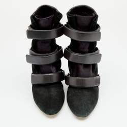 Pre Owned Isabel Marant Black Suede And Calf Hair Pointed Toe Wedge Ankle Boots Size 40