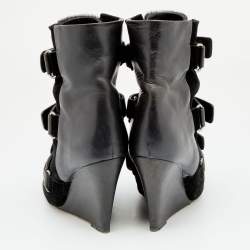 Pre Owned Isabel Marant Black Suede And Calf Hair Pointed Toe Wedge Ankle Boots Size 40