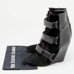 Pre Owned Isabel Marant Black Suede And Calf Hair Pointed Toe Wedge Ankle Boots Size 40