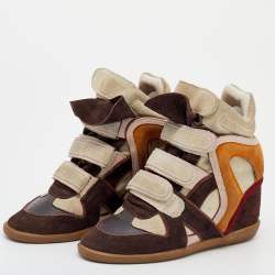 Pre Owned Isabel Marant Multicolor Suede And Leather Bekett Wedge High Top Sneakers Size 39