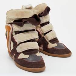 Pre Owned Isabel Marant Multicolor Suede And Leather Bekett Wedge High Top Sneakers Size 39