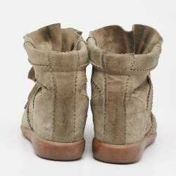 Pre Owned Isabel Marant Olive Green Suede Bobby Wedge Sneakers Size 39