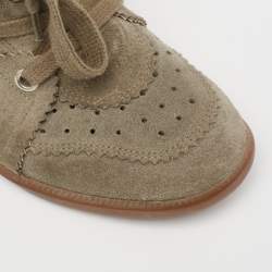 Pre Owned Isabel Marant Olive Green Suede Bobby Wedge Sneakers Size 39