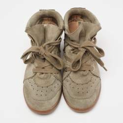 Pre Owned Isabel Marant Olive Green Suede Bobby Wedge Sneakers Size 39