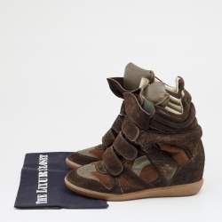 Pre Owned Isabel Marant Brown Suede And Leather Bekett Wedge High Top Sneakers Size 38