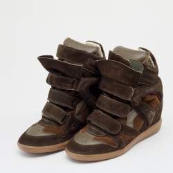 Pre Owned Isabel Marant Brown Suede And Leather Bekett Wedge High Top Sneakers Size 38