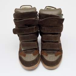Pre Owned Isabel Marant Brown Suede And Leather Bekett Wedge High Top Sneakers Size 38