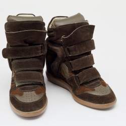 Pre Owned Isabel Marant Brown Suede And Leather Bekett Wedge High Top Sneakers Size 38