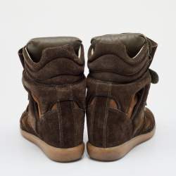 Pre Owned Isabel Marant Brown Suede And Leather Bekett Wedge High Top Sneakers Size 38