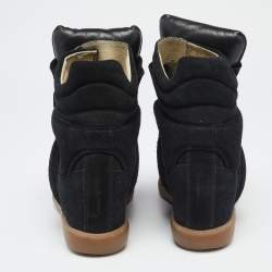 Pre Owned Isabel Marant Black Suede And Leather Wedge Bekett Sneakers Size 38